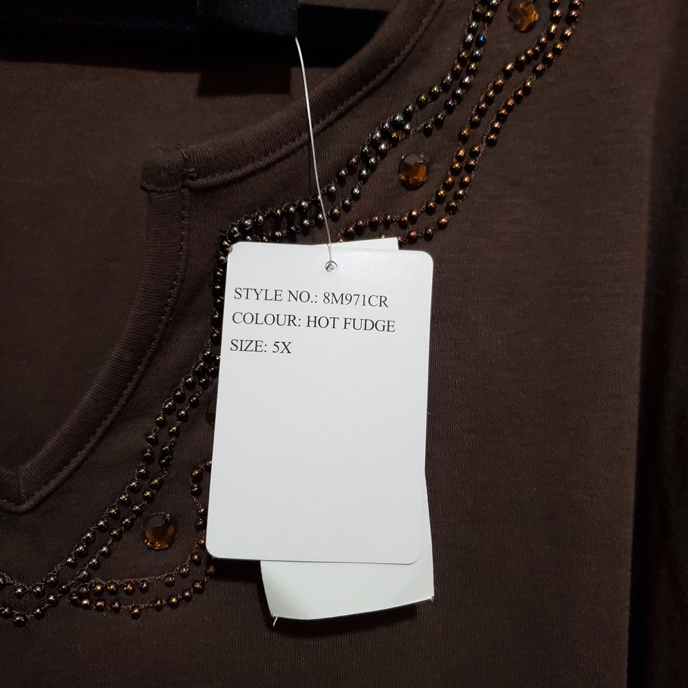 Brown Relaxed 3/4 Sleeve Blouse with Decorative - Picture 6 of 13